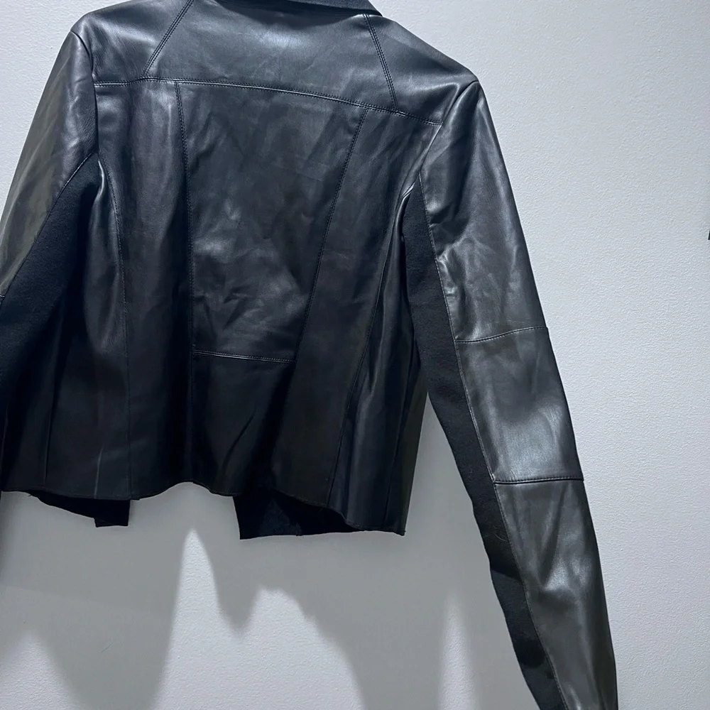 Faux Leather Sophisticated Black Draped Blazer